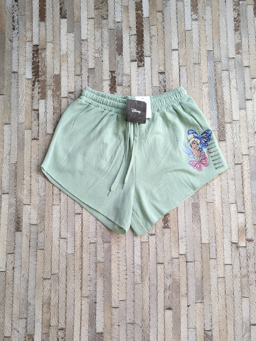 Disney Women's M Tea Green Tinkerbell Fleece Sweat Shorts